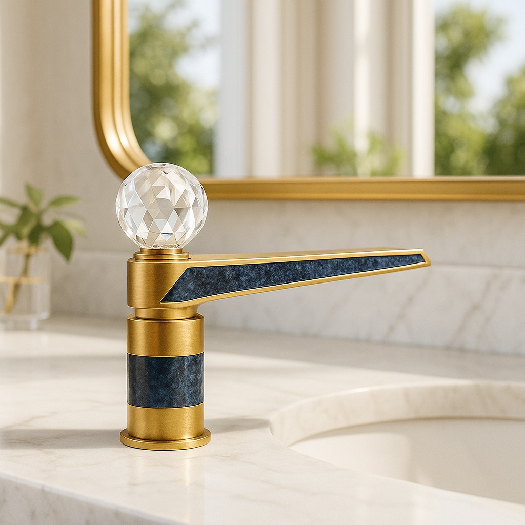 Touchless faucet in senior living facility with easy-clean metallic finish